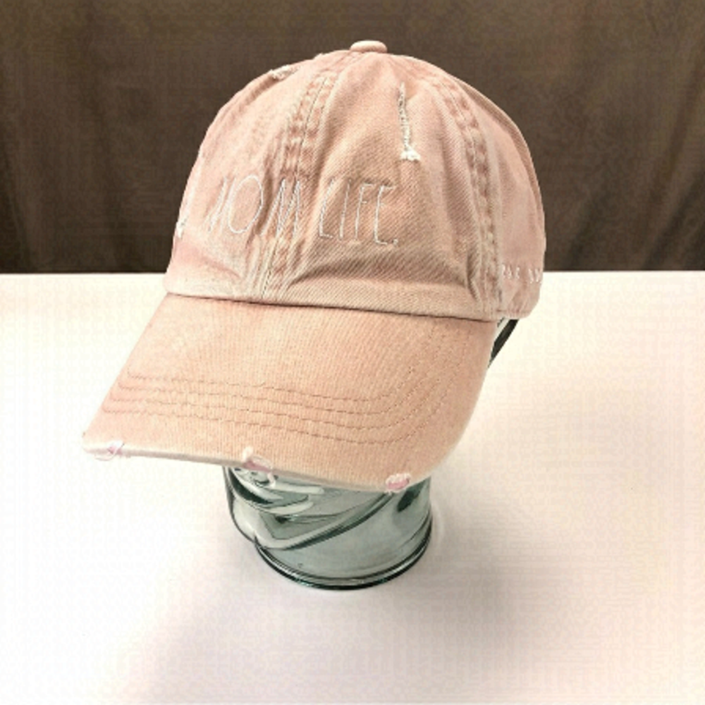Rae Dunn pink Mom Life distressed blush all cotton ball cap